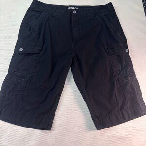 Iron Co Mens Size 36 Black Cargo Shorts Casual Fit 100% Cotton Button Closure